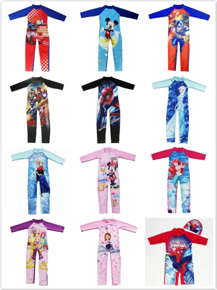 Children Swimwear Boys Girl One Piece Swimsuits Swimwear Bathing Suit Spiderman Cars McQueen Frozen Elsa Long Sleeve Swimming Kids Sport Beachwear