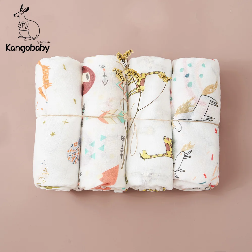 Kangobaby # My Soft Life #4pcs Set All Season Respirável Baby Musselina Swaddle Blanket Recém-nascidos Toalha de Banho Infantil Wrap Quilt