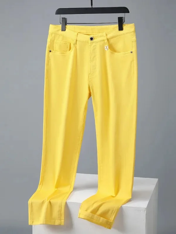 

Summer Lightweight Casual Pants Men Stretch Cotton Slim Fit Chinos Male Business Office Style Colorful Straight Long Trousers