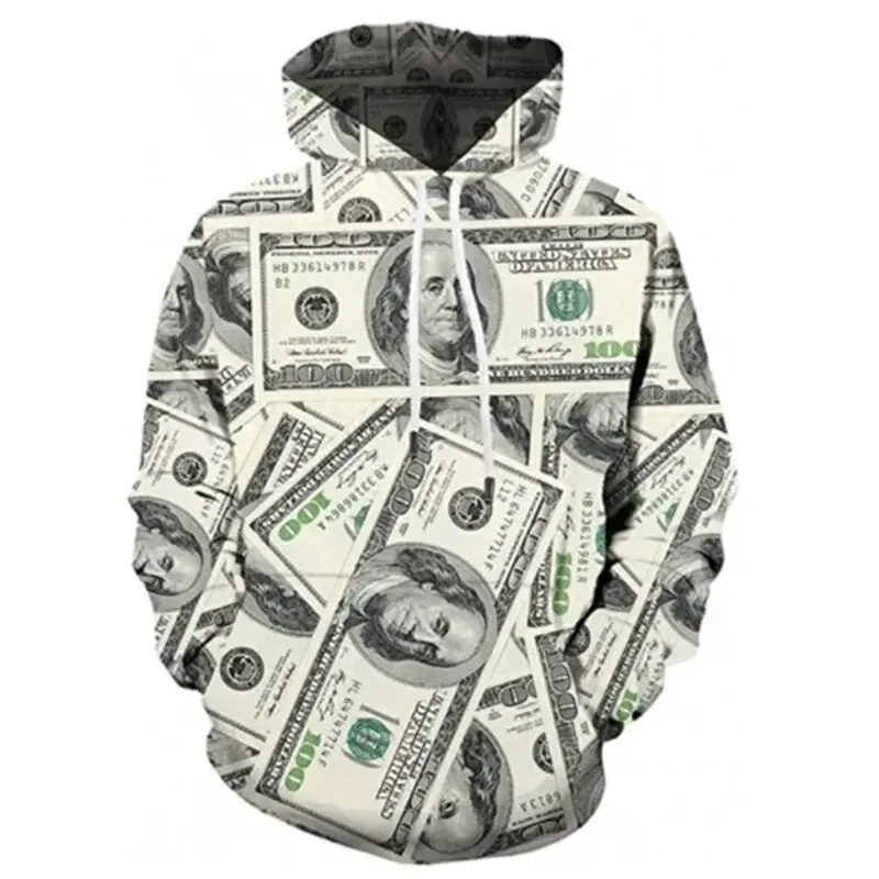 thumbnail image 1 of Sudadera con capucha con estampado 3D de dólar divertido para hombre y mujer, sudadera con capucha gráfica informal personalizada, sudadera holgada de gran tamaño para hombre, 1 of 5