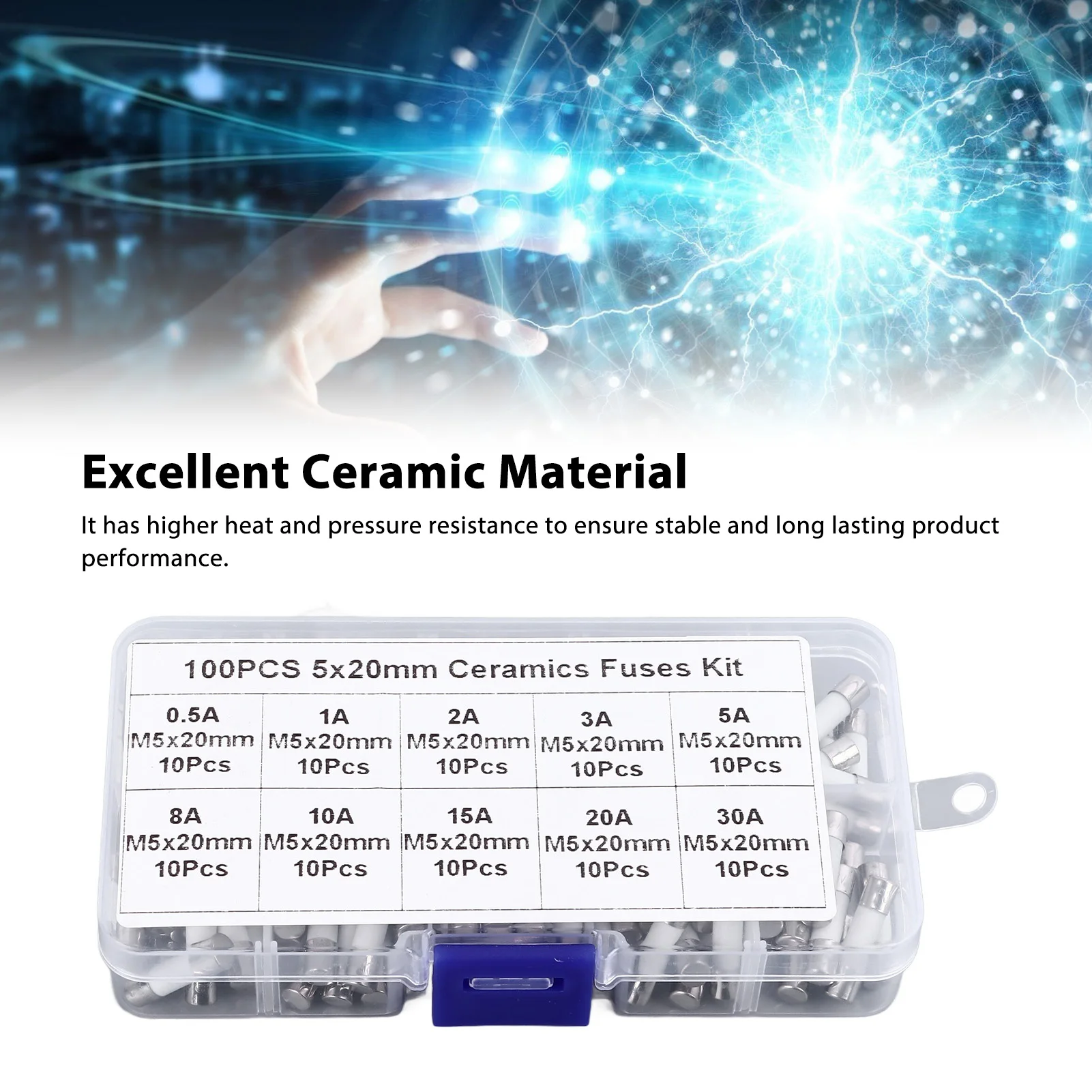 100PCS Set Tube 5x20mm Multifunctional Ceramic Tube Assortment Kit 250V 0.5A to 30A