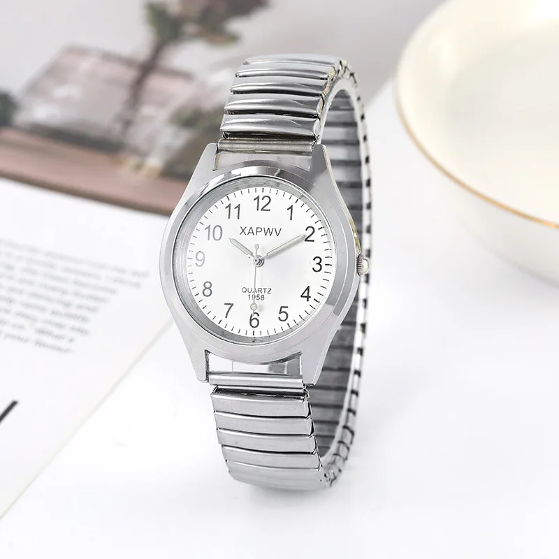 Man Women Couple Wrist Watches Stainless Steel Band Alloy Lovers Business Movement Wristwatch Elastic Strap Band Quartz Watch 3