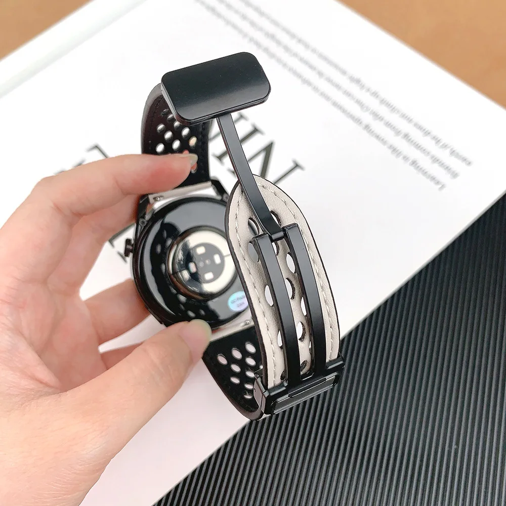 Magnetic Silicone-Leather Smartwatch Strap Bracelet, 22mm/20mm