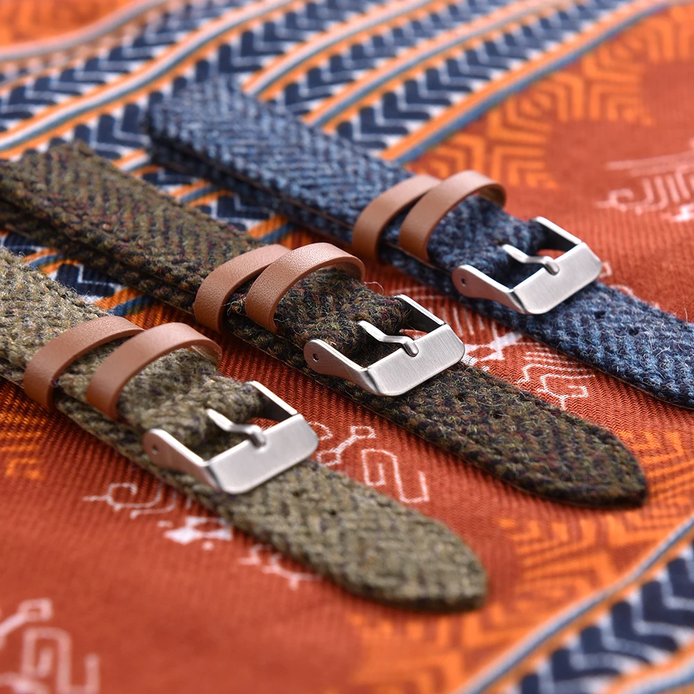 Elegant Woven Wool & Leather Watch Band - Stylish Replacement Strap