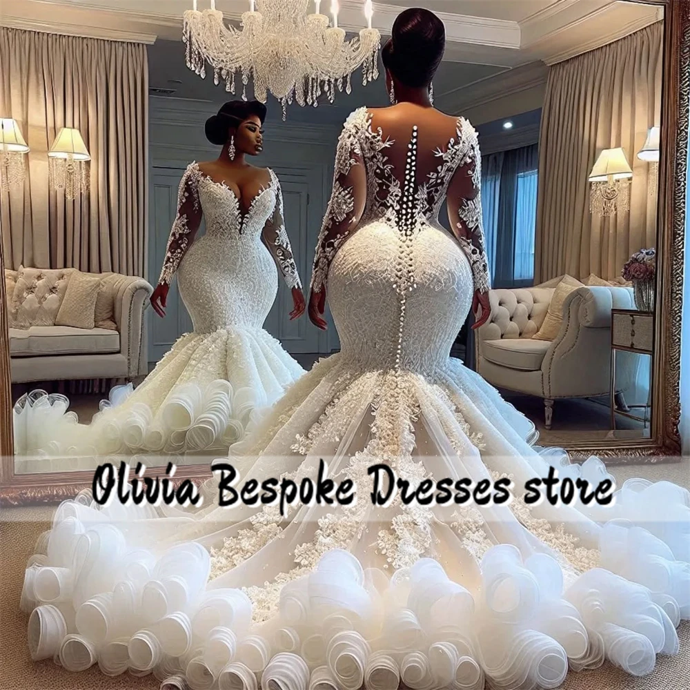 Romantic Beaded Lace Long Sleeve Wedding Dresses 2