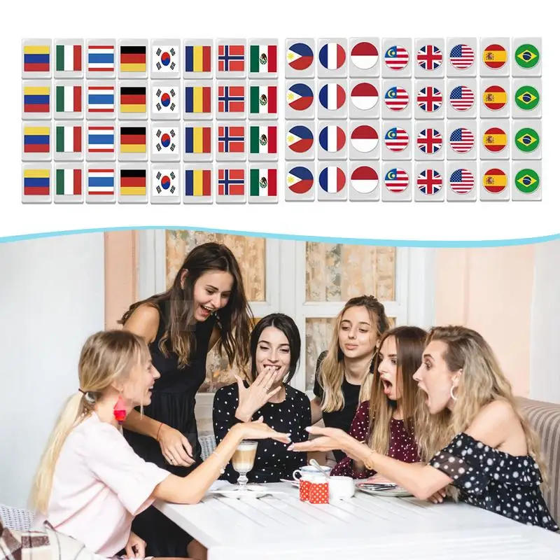 Mahjong Game Set 65PCS Flag Pattern Tile Games Mahjong Tiles Set for Family Party Seaside Escape Block Puzzle Fun Board Games 2