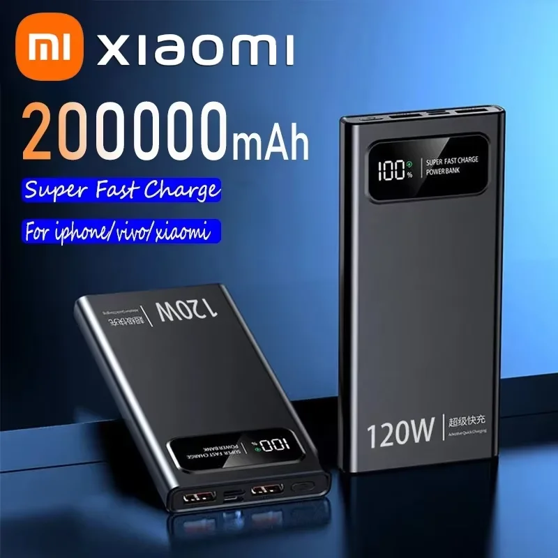 Power Bank Xiaomi 200000mAh 120W Super Fast Charger Large Capacity for iPhone Samsung