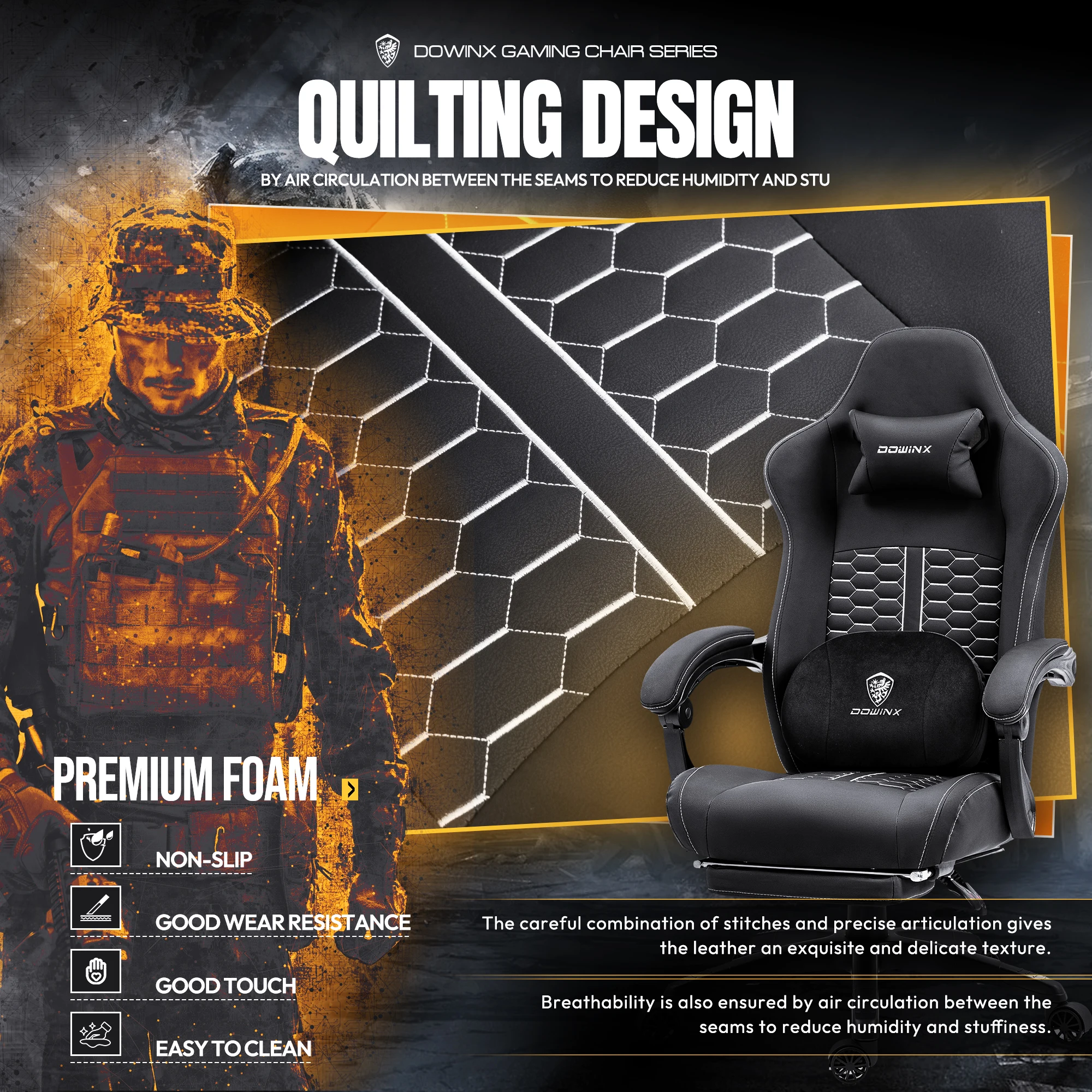 Dowinx Gaming Chair with Heated Massage Lumbar Support, Ergonomic Gaming Computer Chair with Pocket Spring Cushion and Footrest 3