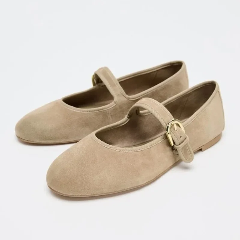 High Quality Suede Brand Ballet Flats Women Cozy Round Toe Shallow Mary Jane Sho