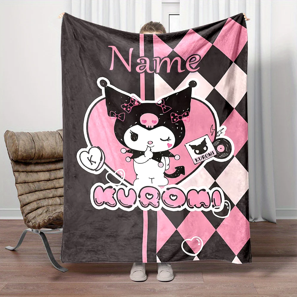 Customized Name Personalized Blanket Sanrio Kuromi Cute Children Warm Soft Blankets Home Travel and Comfortable Blanket Kpop 3