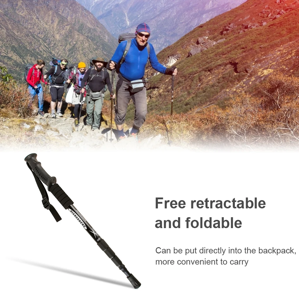 Trekking Pole Adjustable Non-slip Collapsible Hiking Walking Sticks Aluminum Alloy Cane Mountaineering Climbing Crutches 3