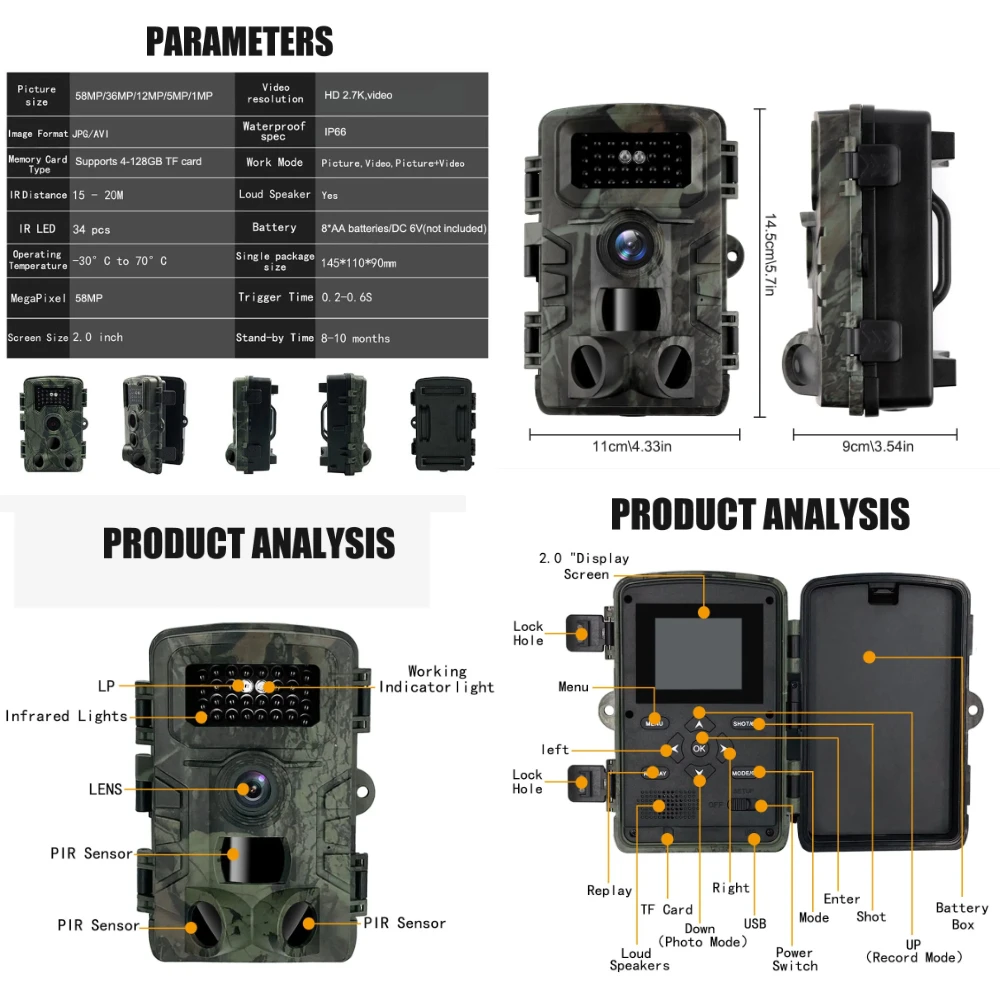 Hunting Trail Camera 58MP IP66 PR700 HD Game Night Vision Motion Activated Trigger Security Cameras Outdoor Wildlife Photo Traps trail camera