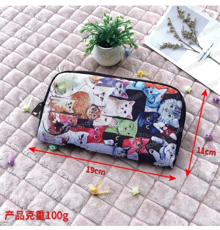 Cartoon Snow Flowers Cat Print portafoglio Kawaii Black Cat Coin Money Bags porta carte di credito lungo piccolo sacchetto di immagazzinaggio pochette regalo - immagine 3