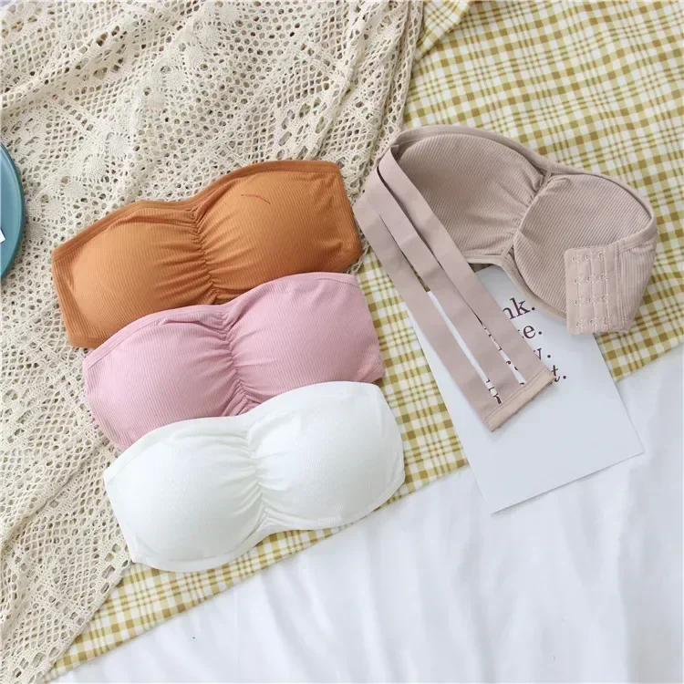 Women's Strapless Bra with Removable Pads Sexy Underwear Tube Top Girls Invisible One-piece Backless Lingerie Cropped Tanks