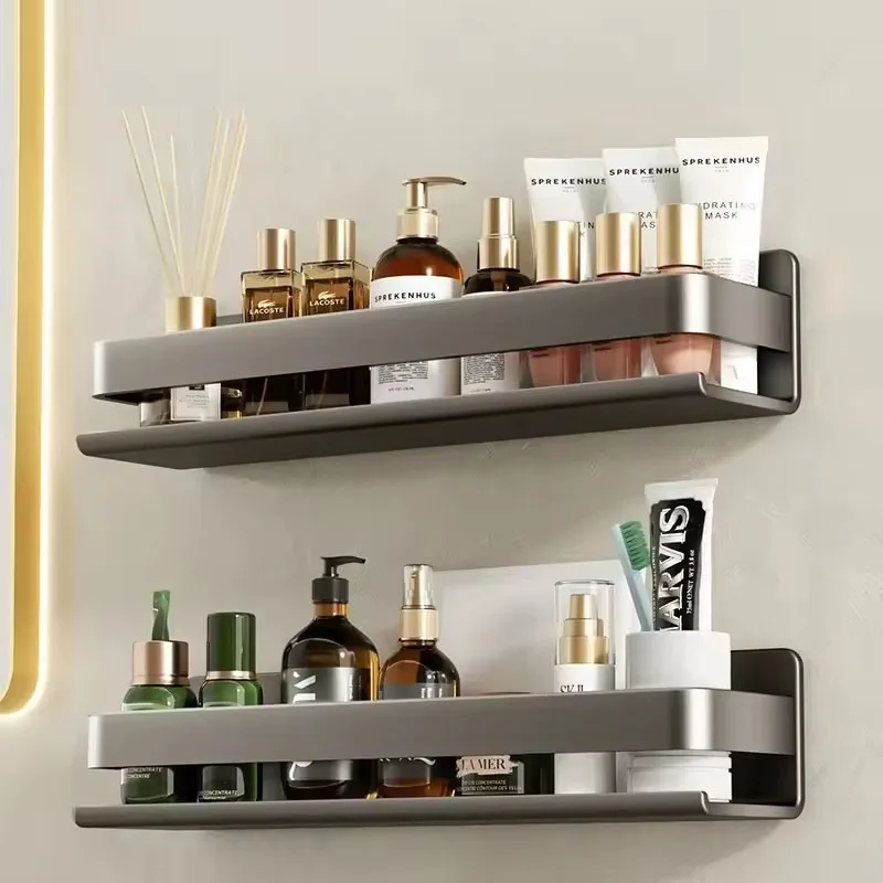 رف تخزين متعدد الوظائف لأثاث الحمام، يُثبت بدون حف...