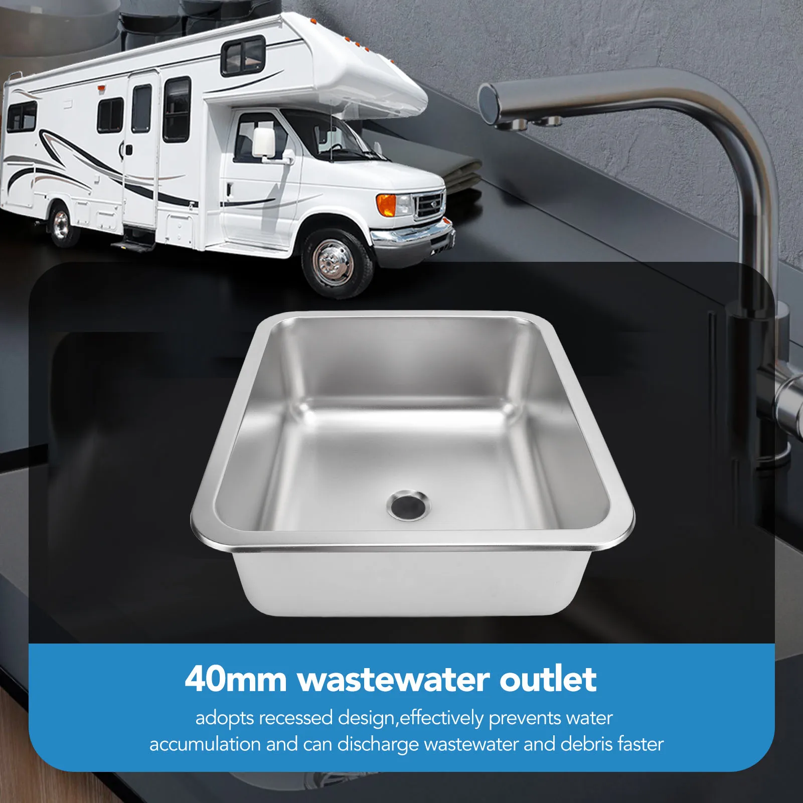 RV Sink Versatile 304 Stainless Steel Heat Resistant Embedded Installation Efficient Drainage Kitchen Wash Sink for Yacht