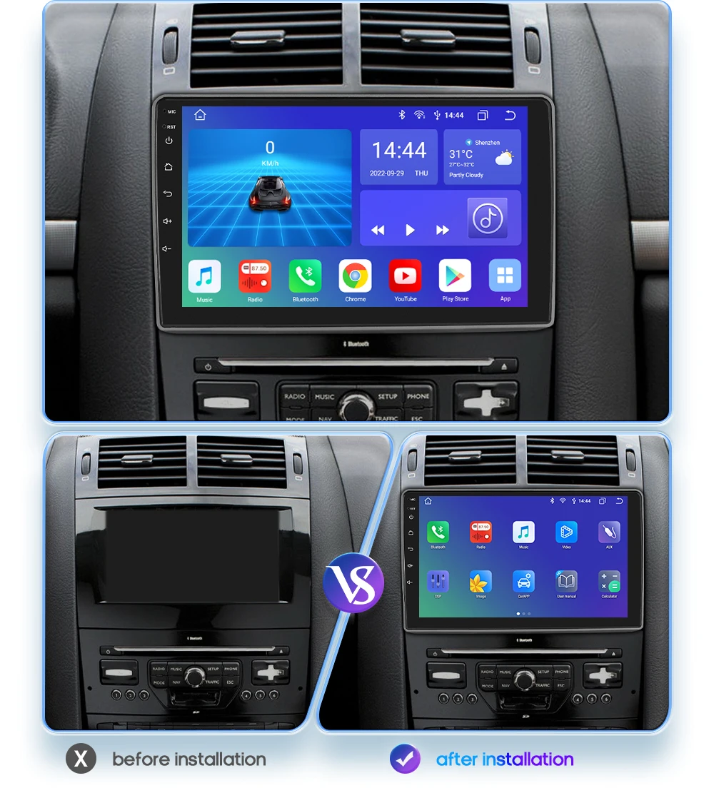 Hizpo Octa Core 7862 8G+128G For Peugeot 407 1 2004-2008