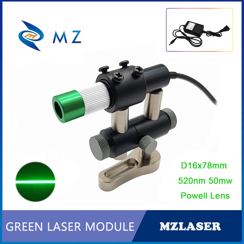 

Hot Selling High Stability Adjustable Focusing D16mm 520nm 50mW Powell Lens Green Line Laser Module+Bracket+Power Supply