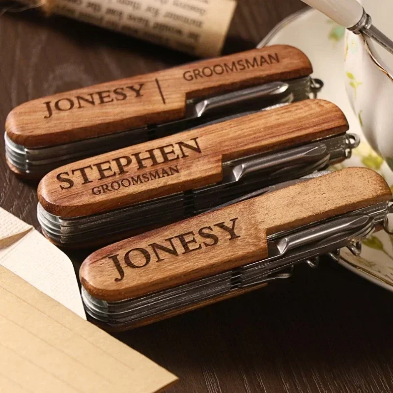 Laser Custom LOGO Wooden Multifunctional Tool Wine Opener Wedding Lover Engrave Rose Wood Knife Personalize Festival Gift wooden wine opener