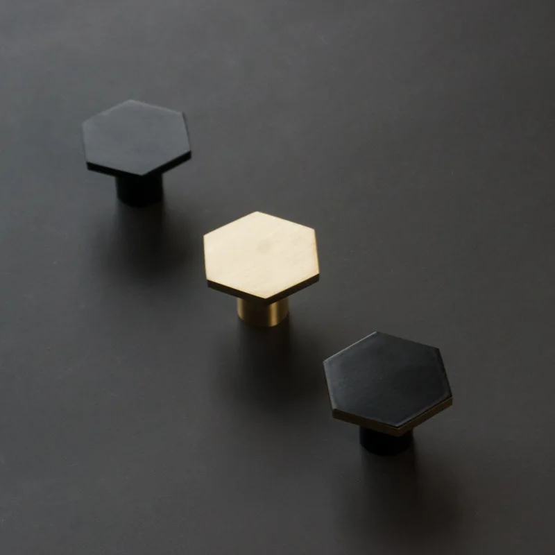 Luxury 1 Pc Gold Color Mini Hexagon Handles Zinc Alloy Black Single Hole Drawer Pulls Cupboard Door Handle Furniture Door Knob