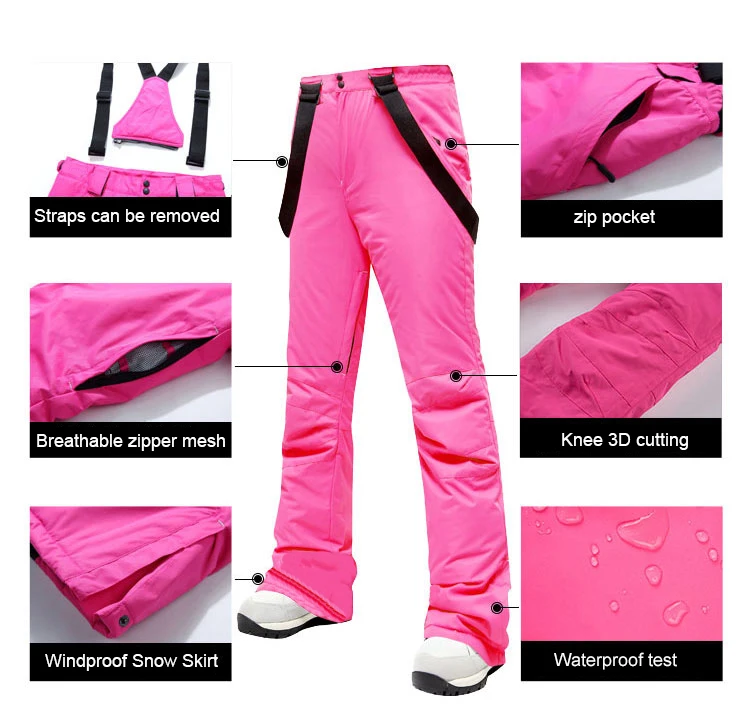 Women Ski Pants Thicken Windproof Waterproof Winter Snow Pants Outdoor Sports Snowboarding Warm Breathable Overalls skiing pants