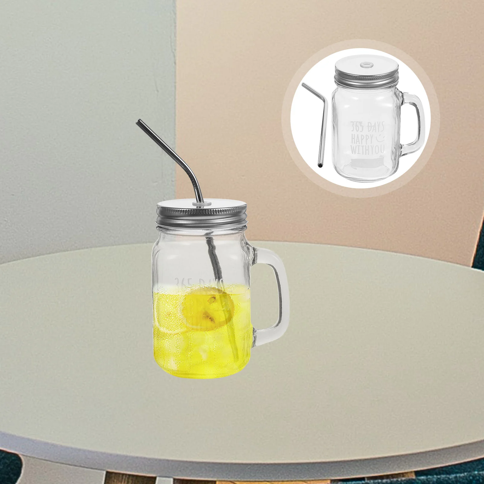 

2 Sets Mason Glass Coffee Mug Drinks Container Water Storage Stainless Steel Straw Holder Practical Cup