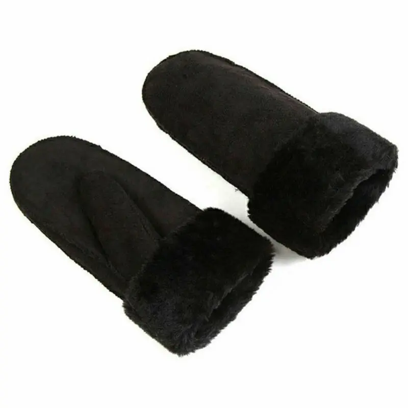 Gants d\'hiver en laine pour femmes, en cuir véritable, épais, chaud, mignon, en peau de mouton, pour l\'extérieur