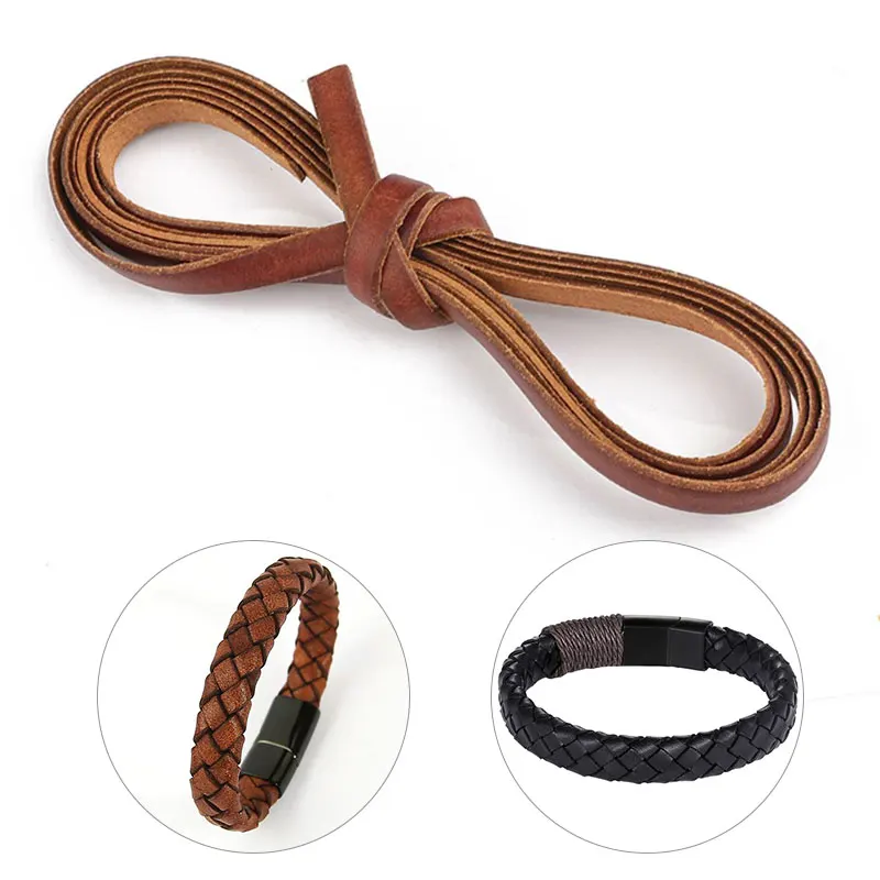 1Meter 3/5/8/10mm Flat Genuine Leather Cords Vintage Brown Cow Leather Fit Bracelet Jewelry Making Findings leather cord