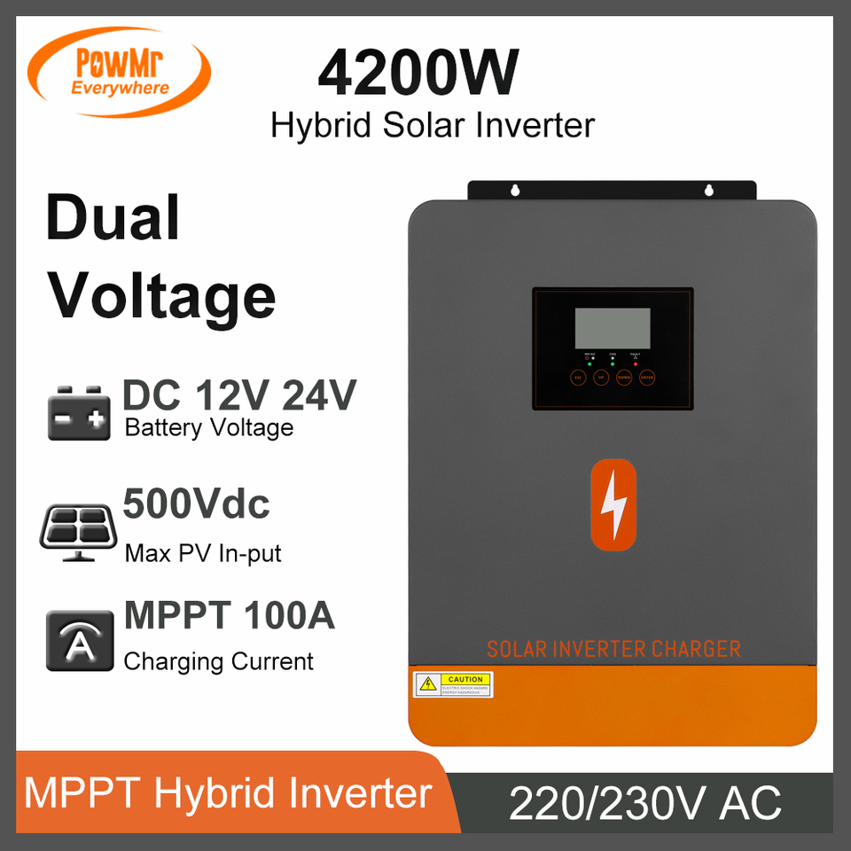  PowMr Solar Inverter 2 Voltage 12V 24V DC to 230V AC 2.3KW 4.2KW With 100A MPPT Solar Charger Support LifePo4 BMS RS485 Inversor 