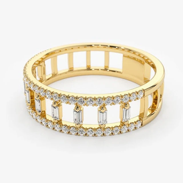 Handmade Eternity Promise Gold Crystal Ring AAA CZ Zirconia Engagement Wedding Band Rings for Women Men Finger Party Jewelry N