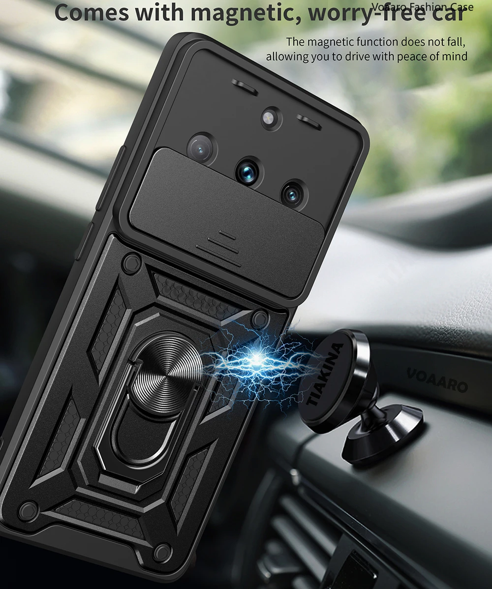 Slide Lens Armor Case with Magnet Ring Stand Holder