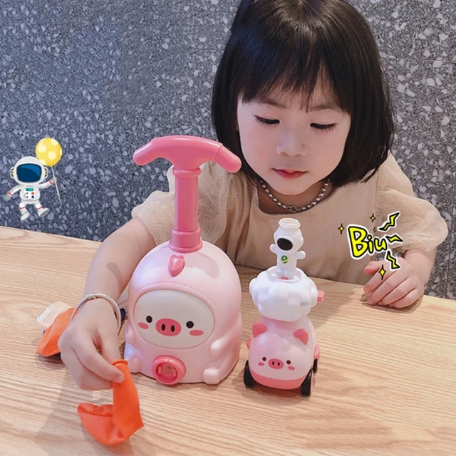 Funny Balloons Powered Car Piggy/Bee/Dinosaur Cartoon Inflator Aerodynamic Vehicle w/ Pump Launch Kids Educational Toy 4