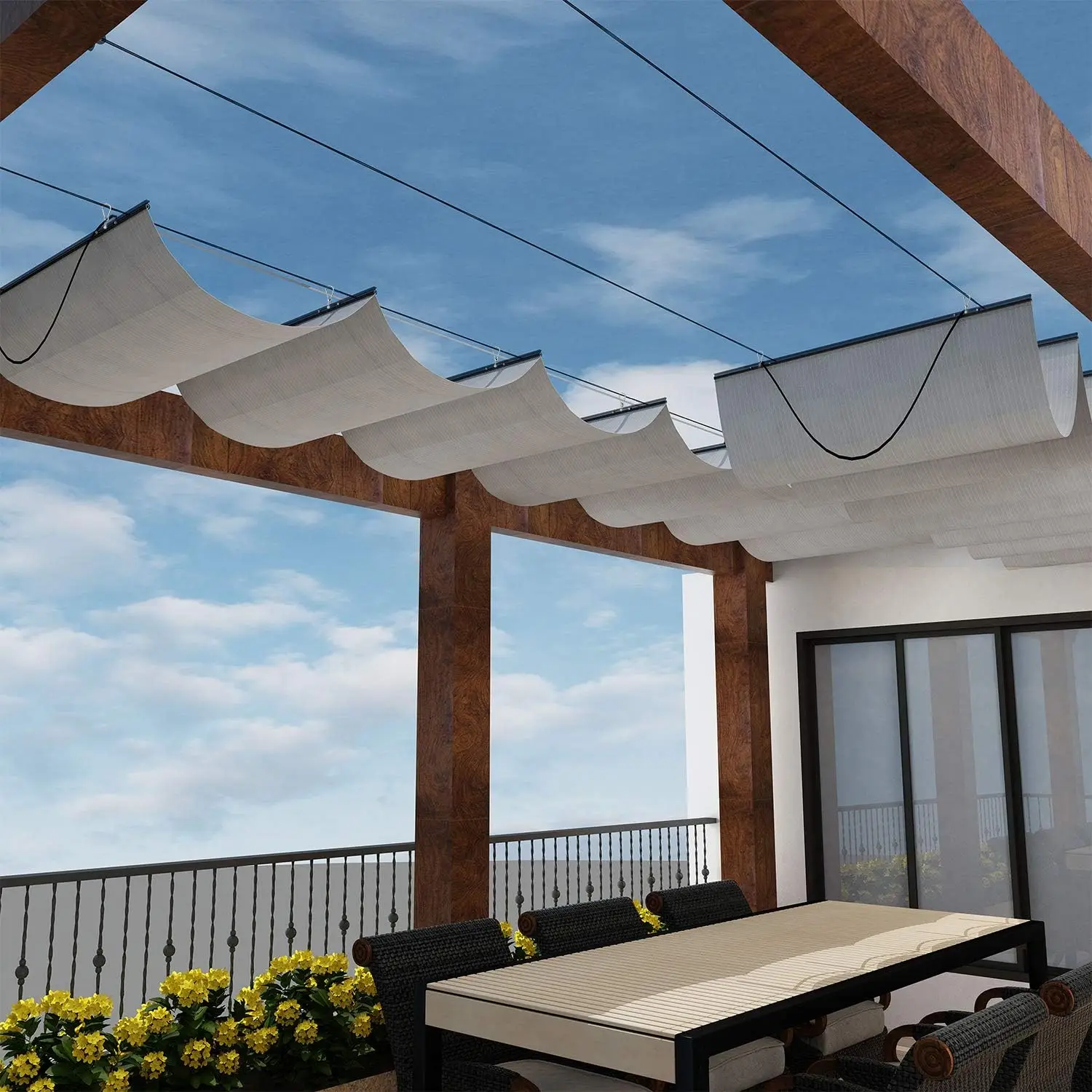 

x 16' Retractable Shade Cover Replacement Canopy Sliding Wave Shade Sail for Pergola Awning Deck Yard Porch Gazebo Light Gr