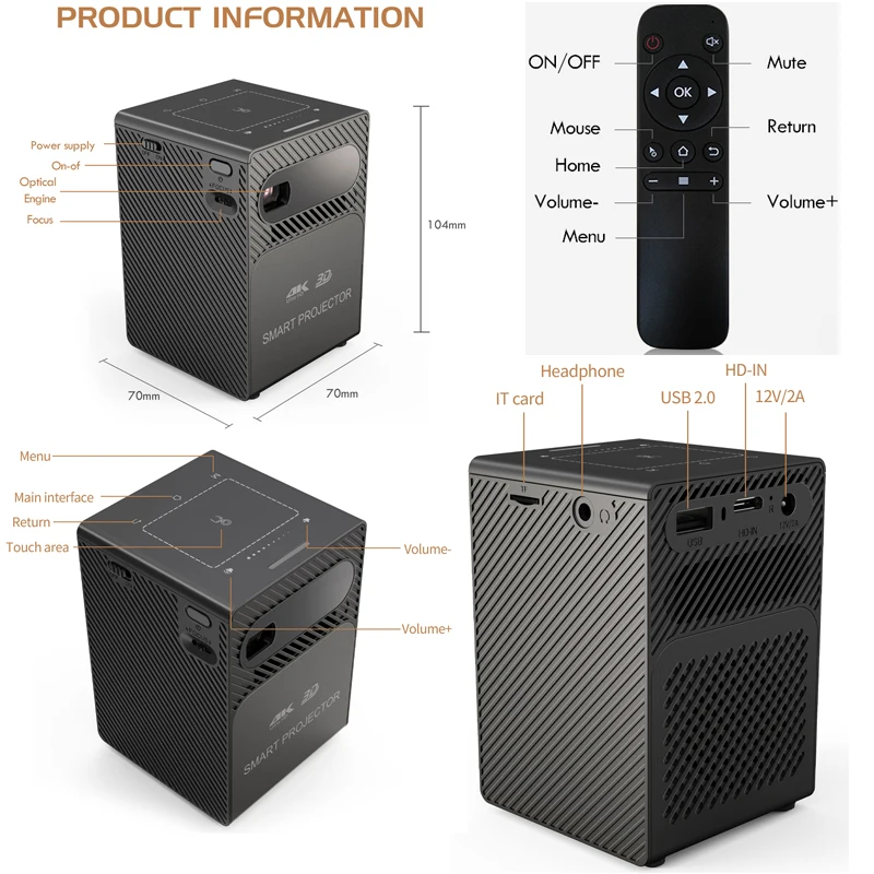 Smartldea HD Mini Portable Smart Projector Android WIFI TV Video Pico LED DLP 3D projector Full HD Mobile Smartphone 4K Cinema
