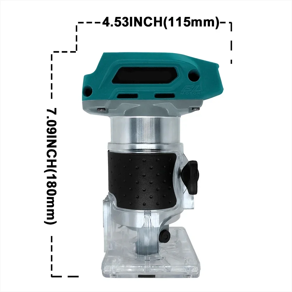Wood Router Plunge Router 5 Speeds Brushless Electric Trimmer Handheld Milling Engraving Slotting Power Tools for Makita 18V Battery