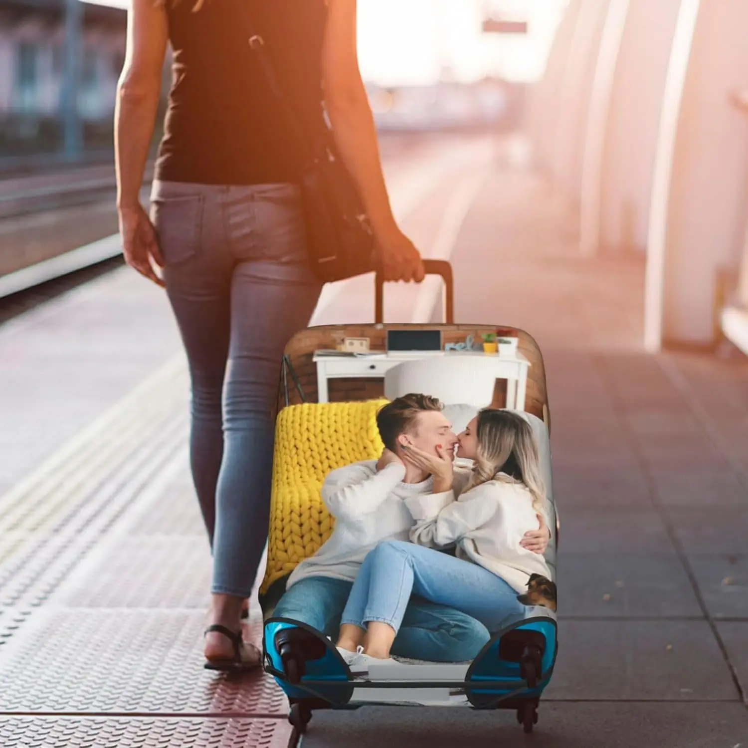 Custom Luggage Cover Personalized 1pc Suitcase Cover with Photo Text Customized Elastic Suitcase Protector Washable Double-Sided 2