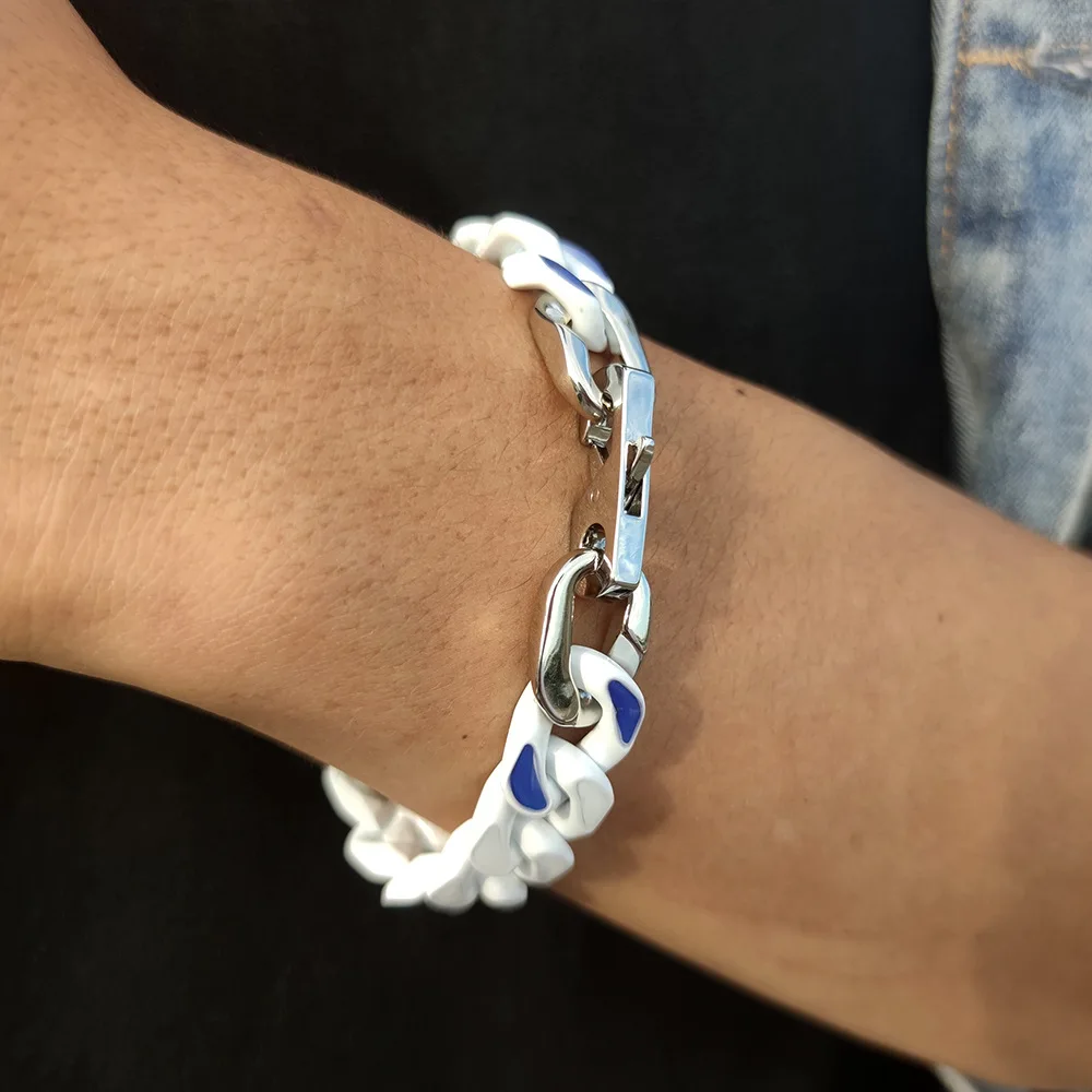 Hot sale✴L donkey home blue sky white clouds cuba bracelet necklace small  lv&incklv titanium steel gradient blue bracele