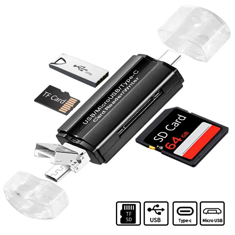 

Universal High-speed 2.0 OTG TF/SD Card Reader Type C & Micro USB & USB 3 In 1 For Laptop Phone Extension Headers Cardreader