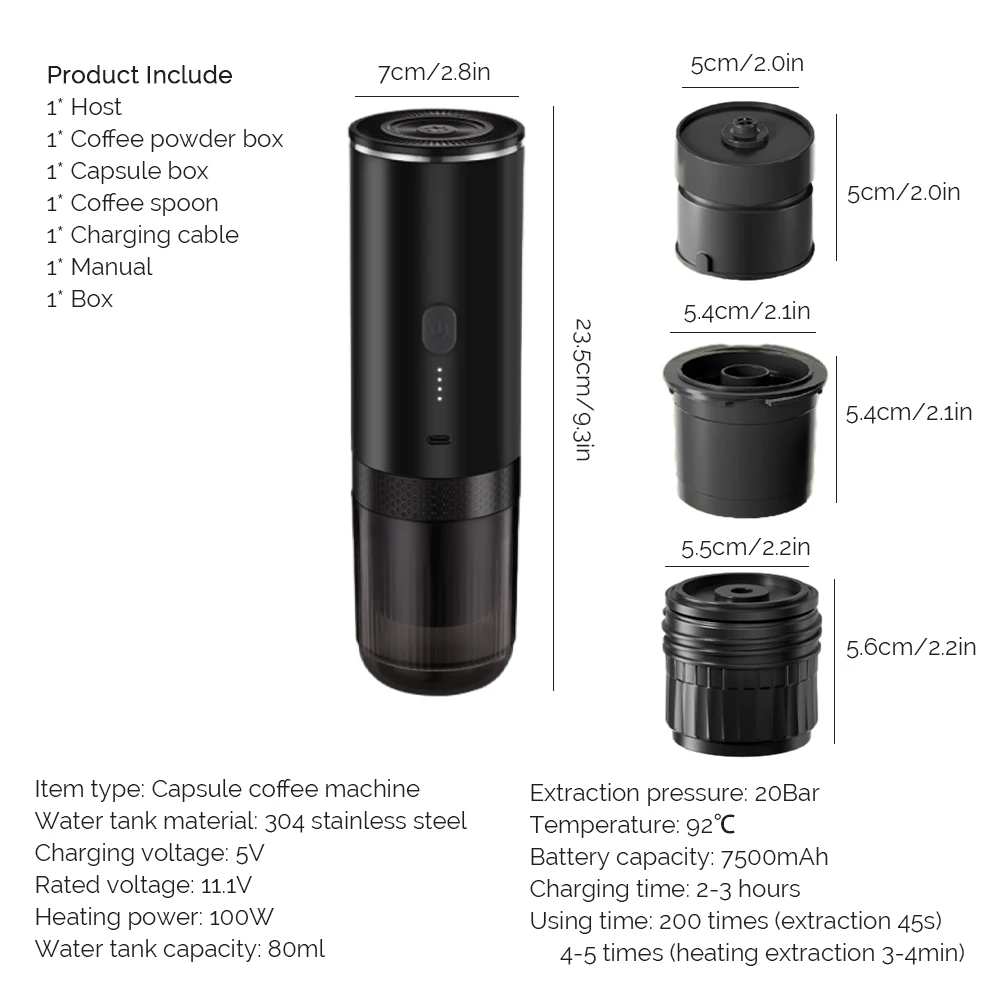 Description Picture 2 of item2 in 1 Portable Capsule Coffee Machine Wireless Automatic Heating Coffee Detachable Flushing Espresso Outdoor Travel Office