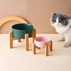 Multi-sized Big Dogs Bowl Ceramic Elevated Pet Food Water Feeders Small Medium Large Dog Feeding Supplies with Wooden Stand 5