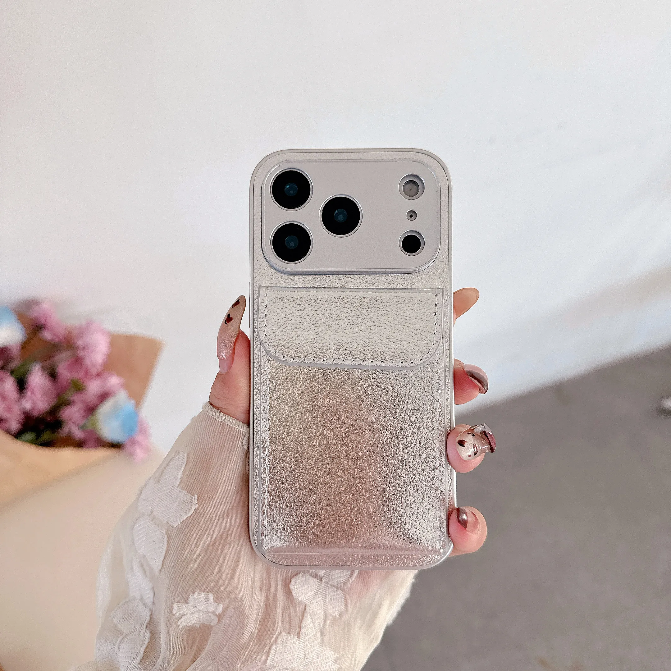 Luxury Leather Card Holder Wallet Case with Camera Lens Protection Cover