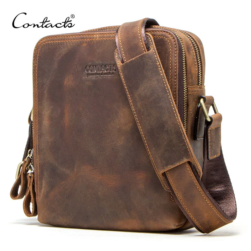 Contact's 2022 Nieuwe Echt Leer Mannen Messenger Bag Vintage
