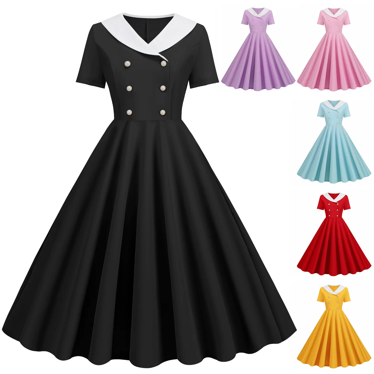 

Women Pleated Rockabilly Flare Dress Polka Dots Print Swing Dress 1950s 50s Audrey Hepburn Retro Vintage Party Dresses