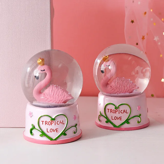 Kreatív Flamingo Hógömb Kristály Üveggömb Led Világító Íróasztal Díszek Retro Kézműves Otthoni Dekoráció Születésnapi Karácsonyi Ajándék - Image 4