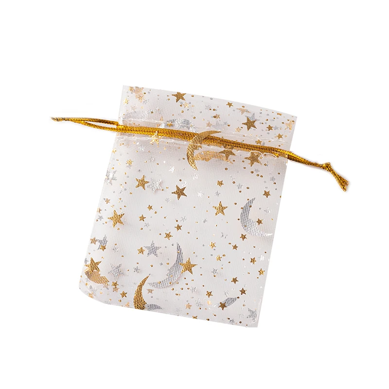 50 Stück Mix Mond Sterne Kordelzug Organzabeutel Schmuck Geschenkbeutel Beutel Gold Stern Organza Geschenkbeutel für Weihnachten Hochzeit – Detail 9