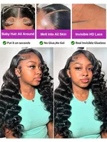 Perruque frontale 13x6 Deep Wave, perruques frontales en dentelle HD transparente 13x4, perruques en cheveux humains Remy bouclés profonds sans colle pour femmes 4