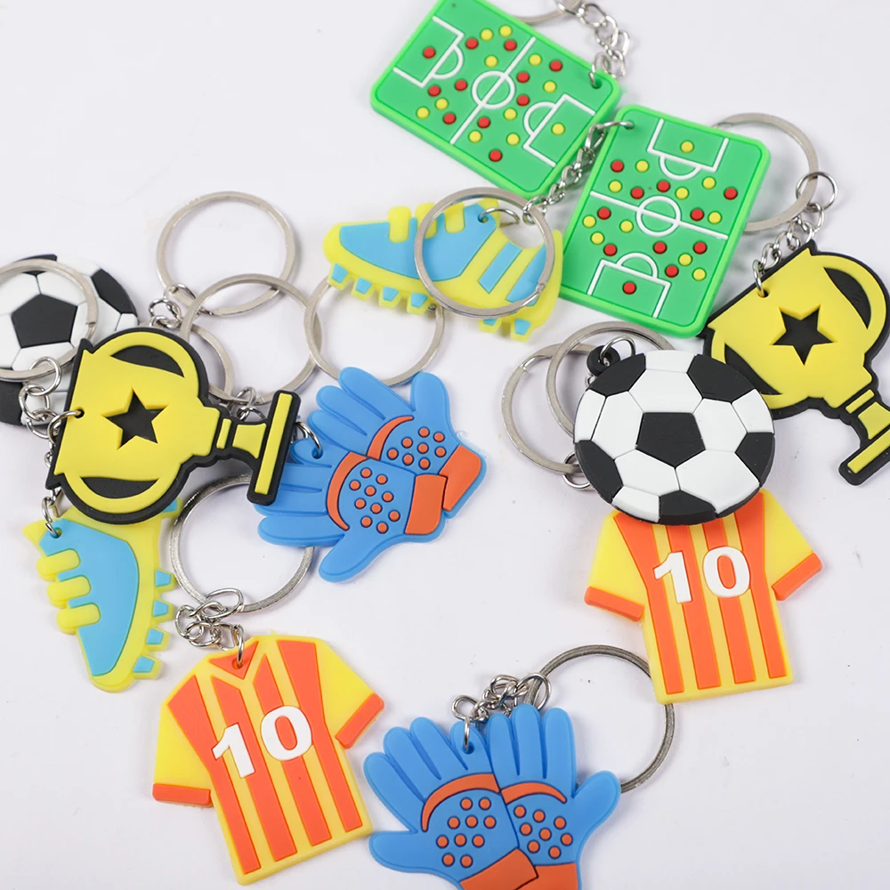 Party Toys Cartoon Ornaments Toy Gift Filler 12Pcs Cartoon Football Theme Party Favors Soccer Trophy PVC Keychains Toy for Boy Girl Birthday Party Gift Pinata Goodie Bag