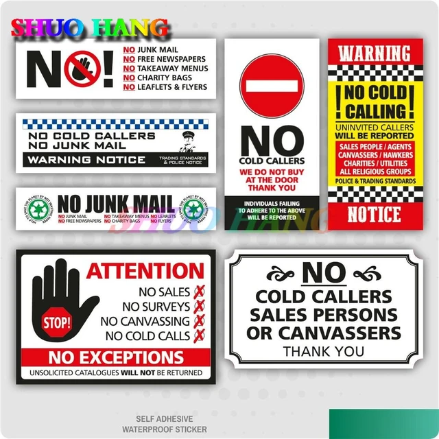 Stop Cold Calling Door Sticker - No Canvassers Callers Sign