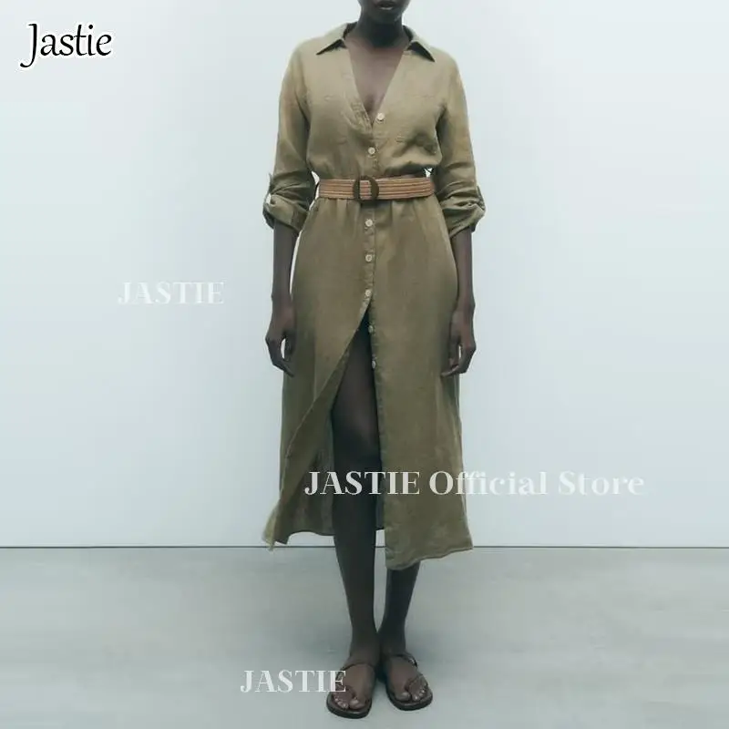 

Jastie Dress Autumn Women's 2023 New Chic Straight Single-Breasted Belt Decorated With Street Women's Dress Elegant Young Dress