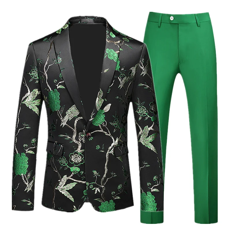 Fashion Men Jacquard Suit 2 Piece Large Size 6XL High Quality Homme Business Dress Blazers Jacket New Wedding Banquet Set